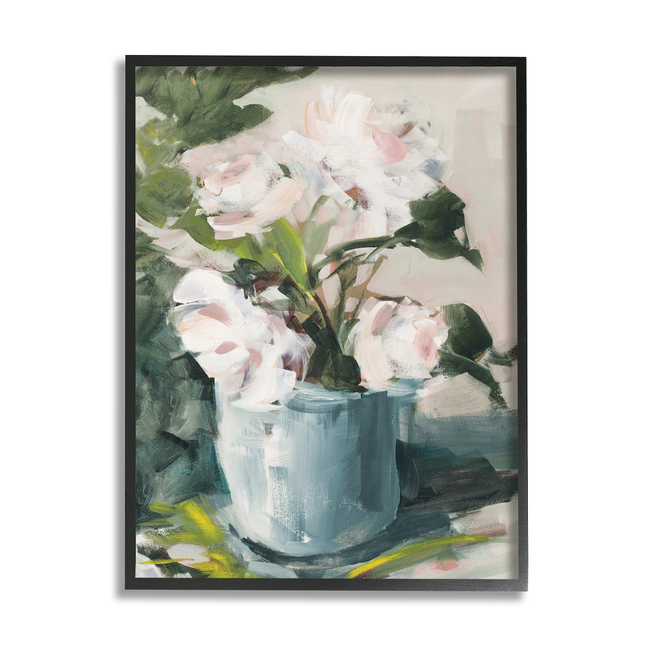 Stupell Industries Impressionist Potted Flowers Green Leaves Pink Petals in Black Frame Wall Art